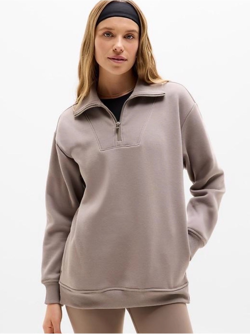 NWT Athleta Cozy Karma 1/2 Zip Sweatshirt Mortar Mushroom XL
